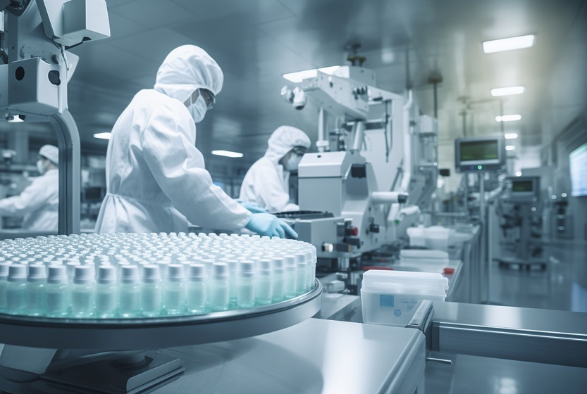 Workers in white coats operate machinery in a factory setting, focused on their tasks in a clean, organized environment. Workers in white coats operate machinery in a factory setting, focused on their tasks in a clean, organized environment.